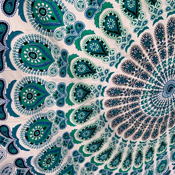 Peacock Mandala Wall Hanging in Teal and White - Picture 2 of 3